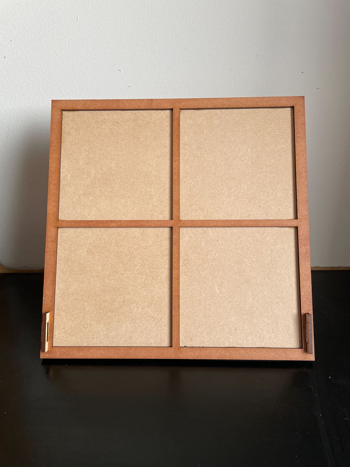 Coaster Set Display Stand - stained wood coaster holder
