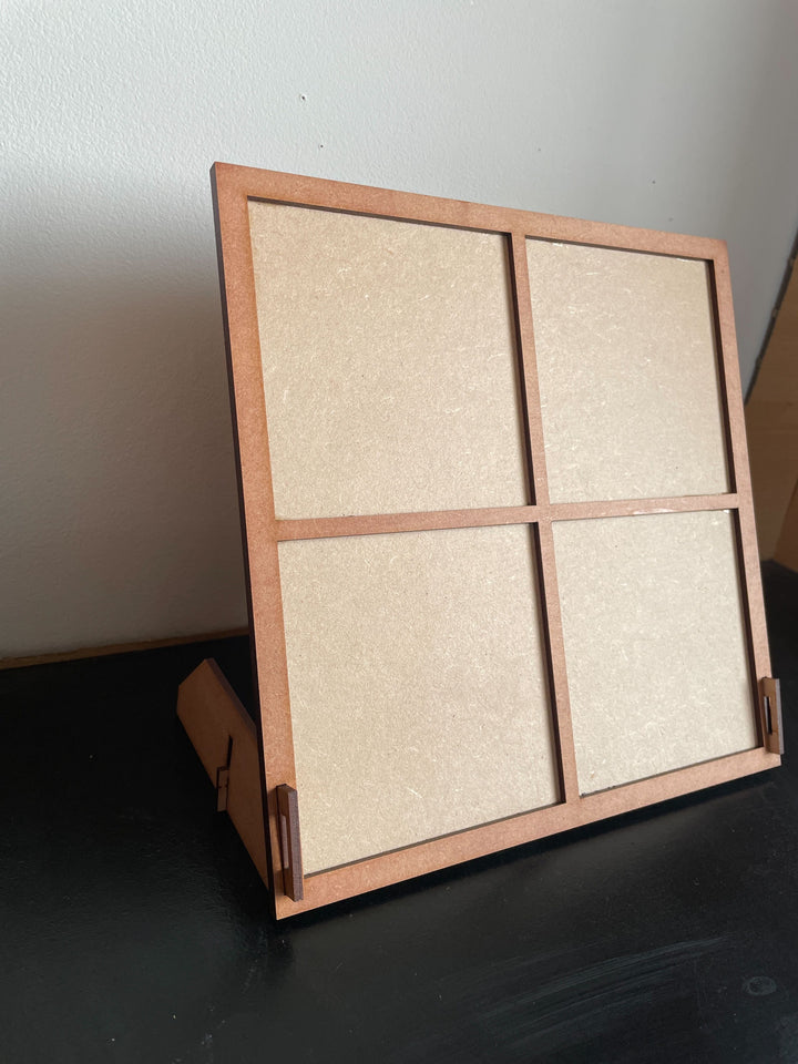 Coaster Set Display Stand - stained wood coaster holder