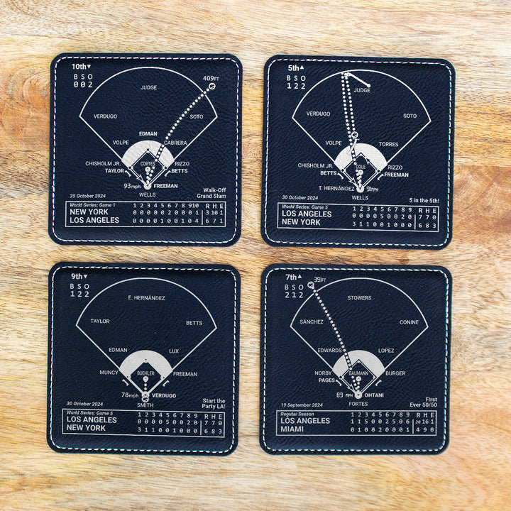 <b>2024 Champions</b> Championship Set | Los Angeles Dodgers Greatest Plays: Leatherette Coasters (Set of 4)