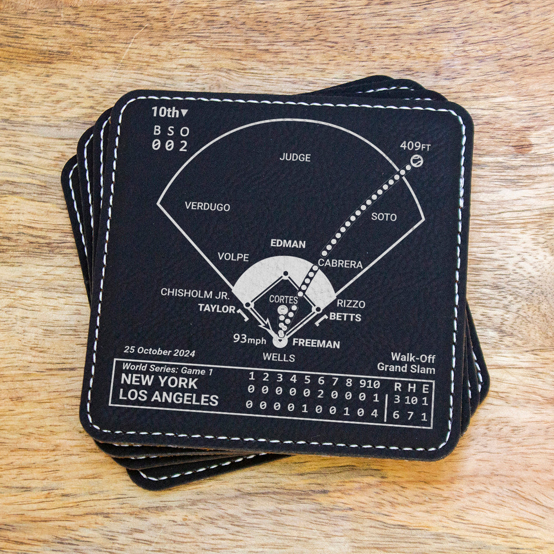 <b>2024 Champions</b> Championship Set | Los Angeles Dodgers Greatest Plays: Leatherette Coasters (Set of 4)