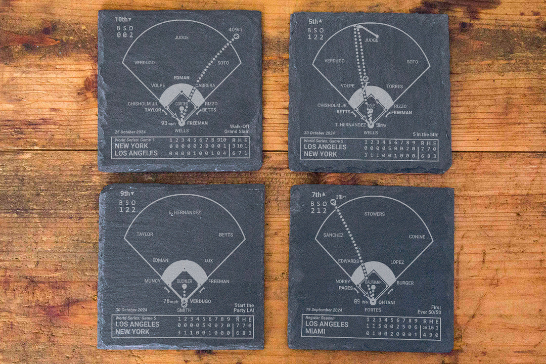 <b>2024 Champions</b> Championship Set | Los Angeles Dodgers Greatest Plays: Slate Coasters (Set of 4)