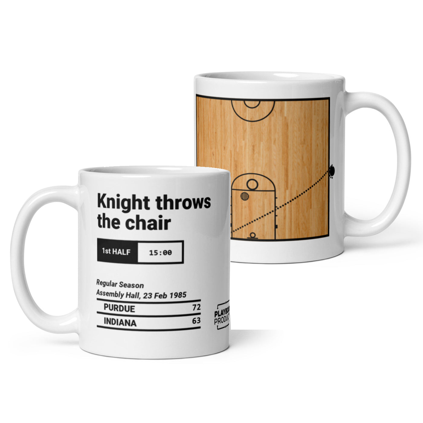 Oddest Indiana Basketball Plays Mug: Knight throws the chair (1985) 11oz / Field White