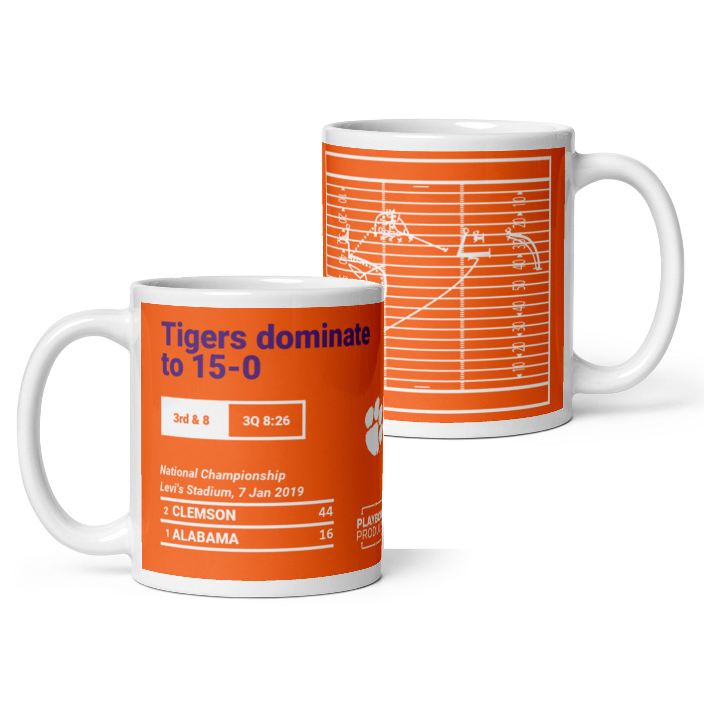 Clemson Football Greatest Plays Mug: Tigers dominate to 15-0 (2019) Team Colors