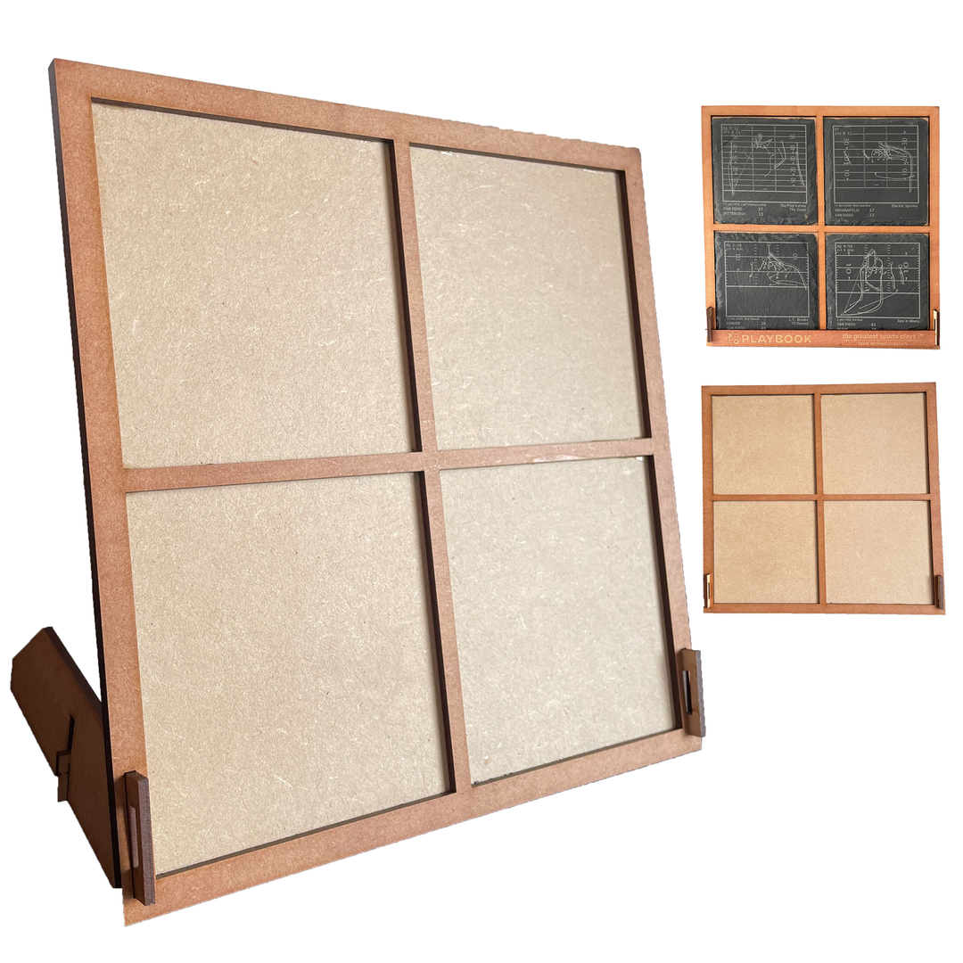 Coaster Set Display Stand - stained wood coaster holder