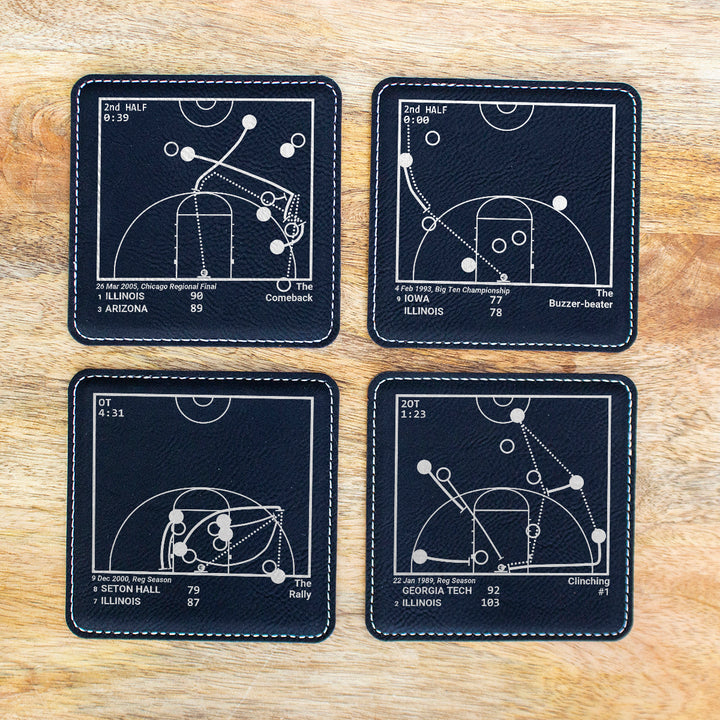 Illinois Basketball Greatest Plays: Leatherette Coasters (Set of 4)