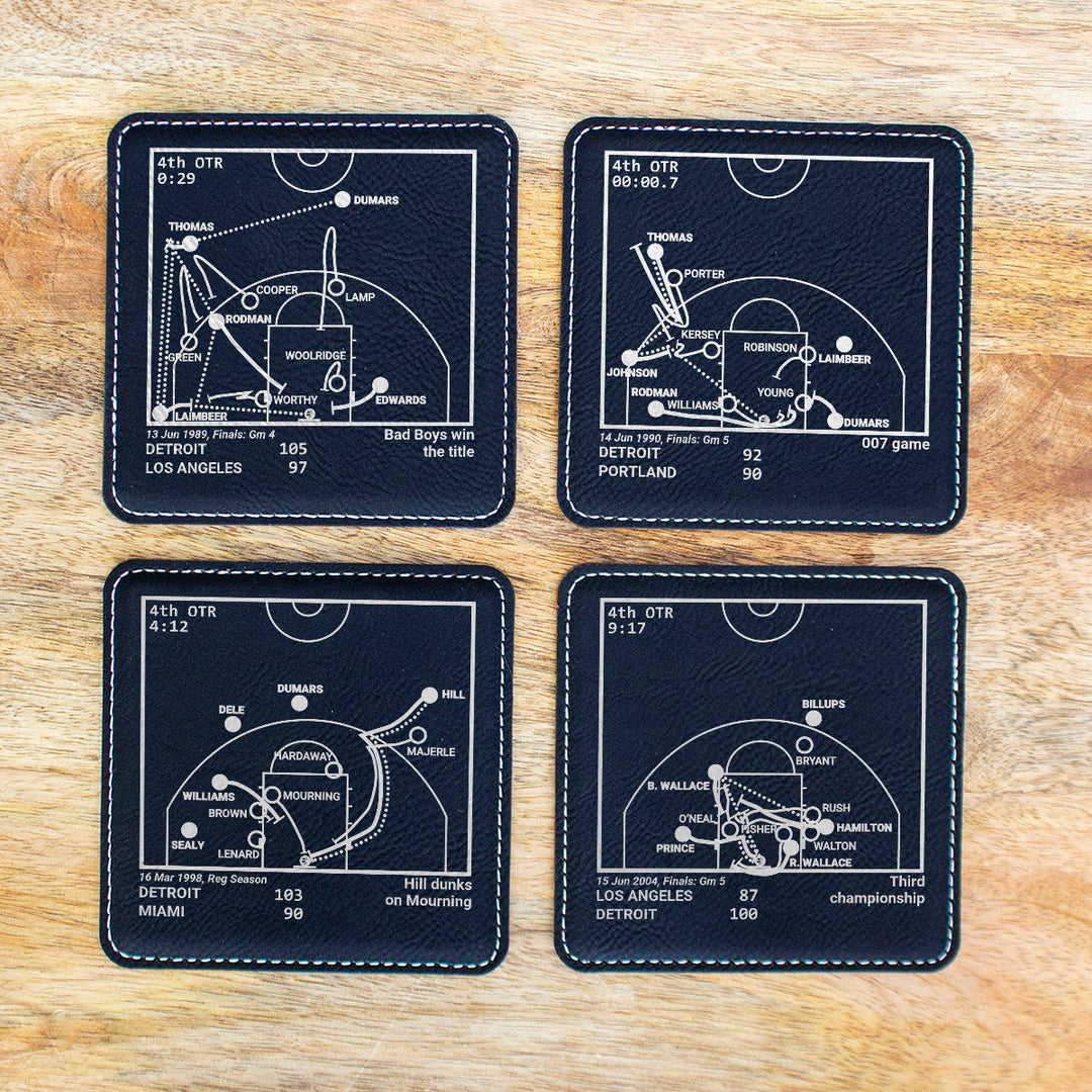 Detroit Pistons Greatest Plays: Leatherette Coasters (Set of 4)