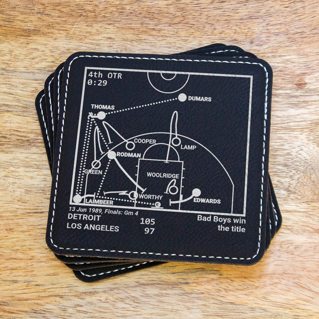 Detroit Pistons Greatest Plays: Leatherette Coasters (Set of 4)