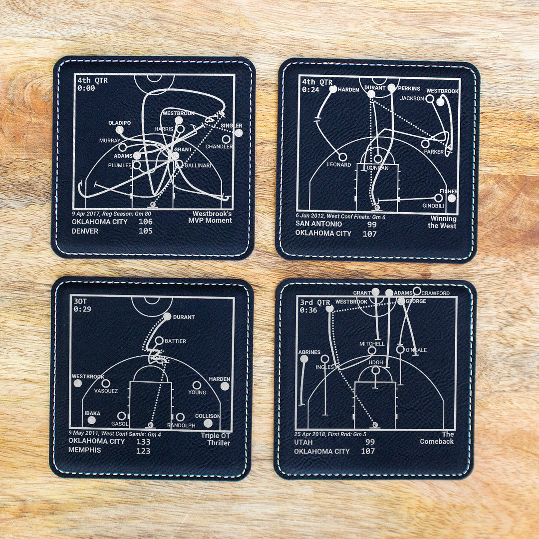 Oklahoma City Thunder Greatest Plays: Leatherette Coasters (Set of 4)