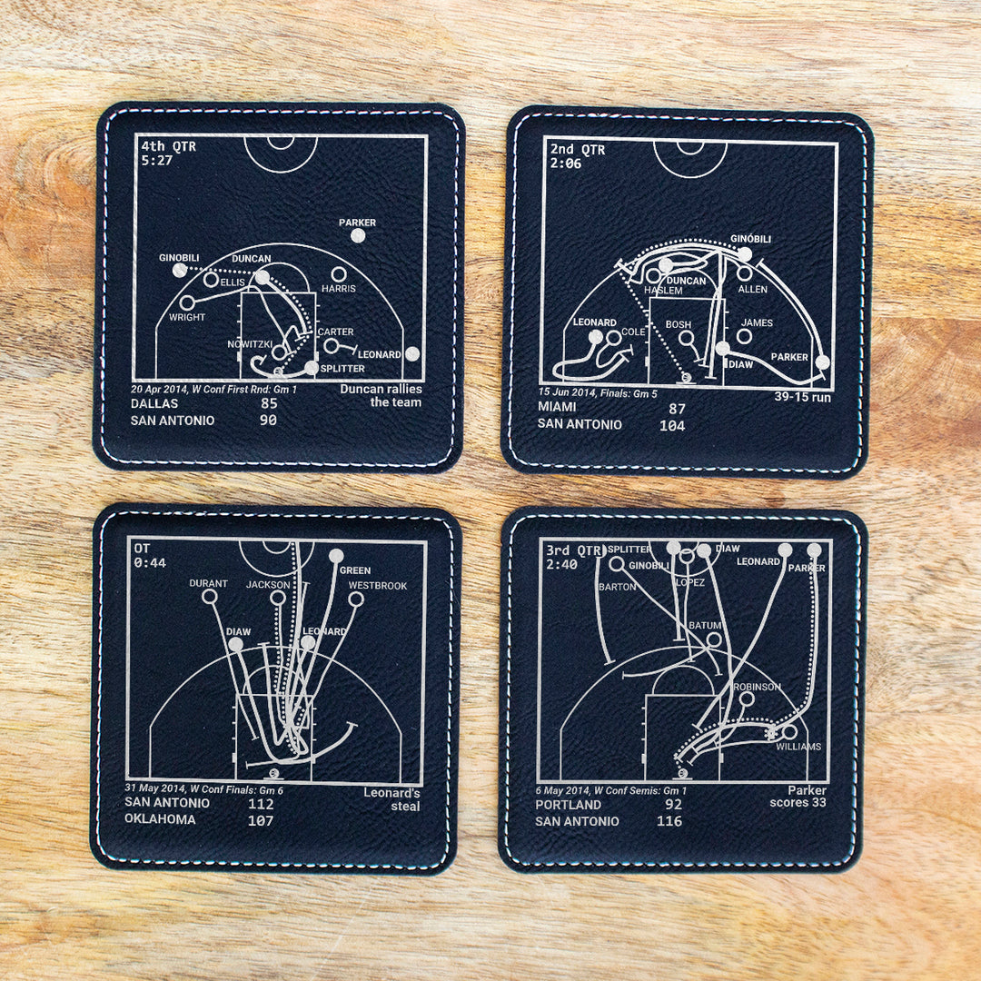 <b>2014 Champions</b> Spurs Plays: Leatherette Coasters (Set of 4)