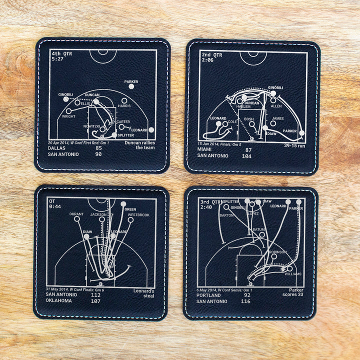 <b>2014 Champions</b> Spurs Plays: Leatherette Coasters (Set of 4)