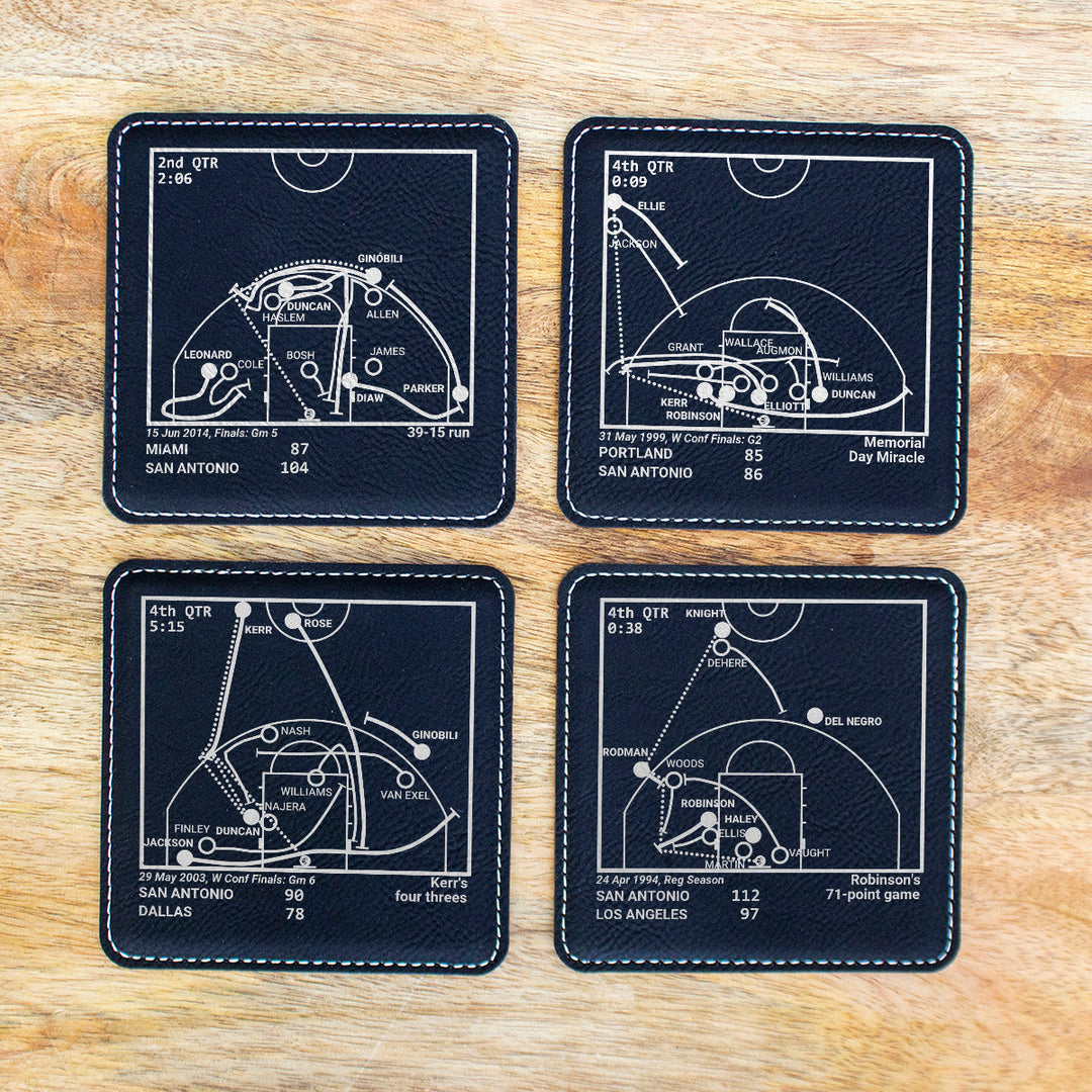 San Antonio Spurs Greatest Plays: Leatherette Coasters (Set of 4)
