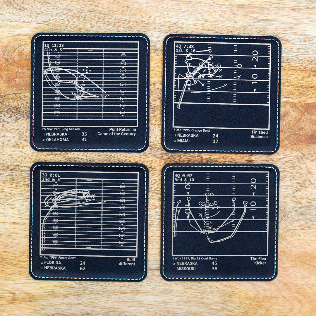 Nebraska Football Greatest Plays: Leatherette Coasters (Set of 4)