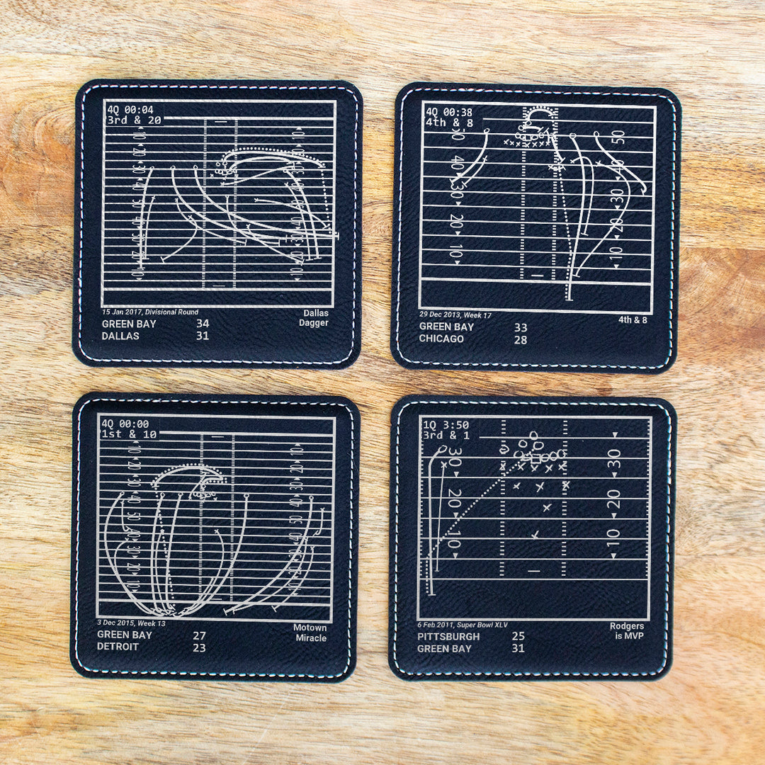 Greatest Packers Modern Plays: Leatherette Coasters (Set of 4)