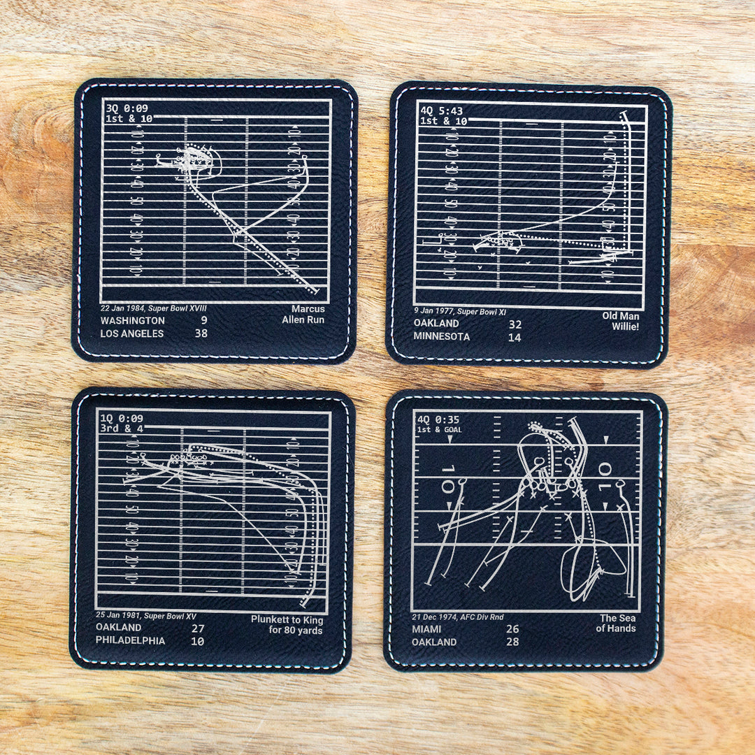 Oakland Raiders Greatest Plays: Leatherette Coasters (Set of 4)