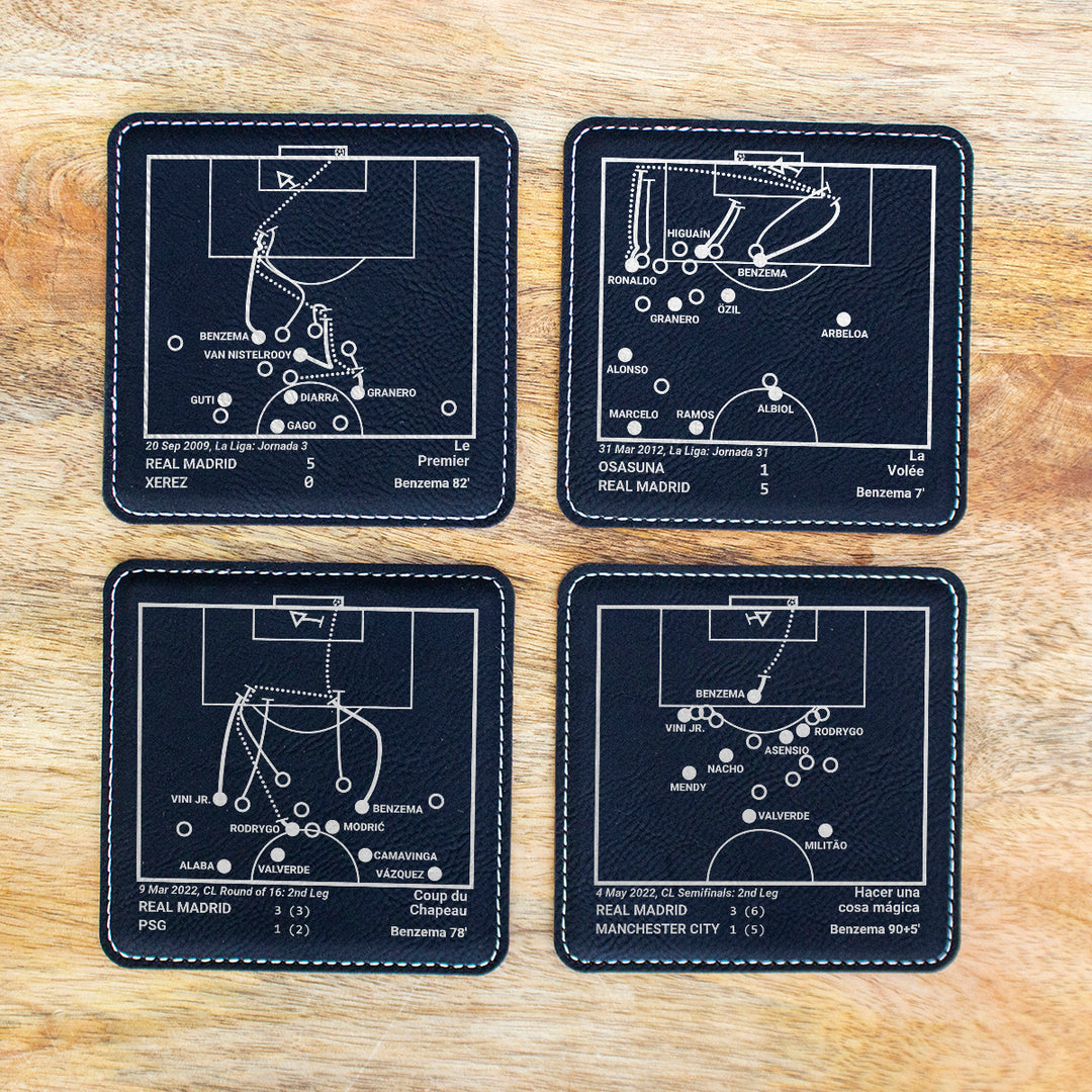<b>Benzema Champions</b> Real Madrid Plays: Leatherette Coasters (Set of 4)