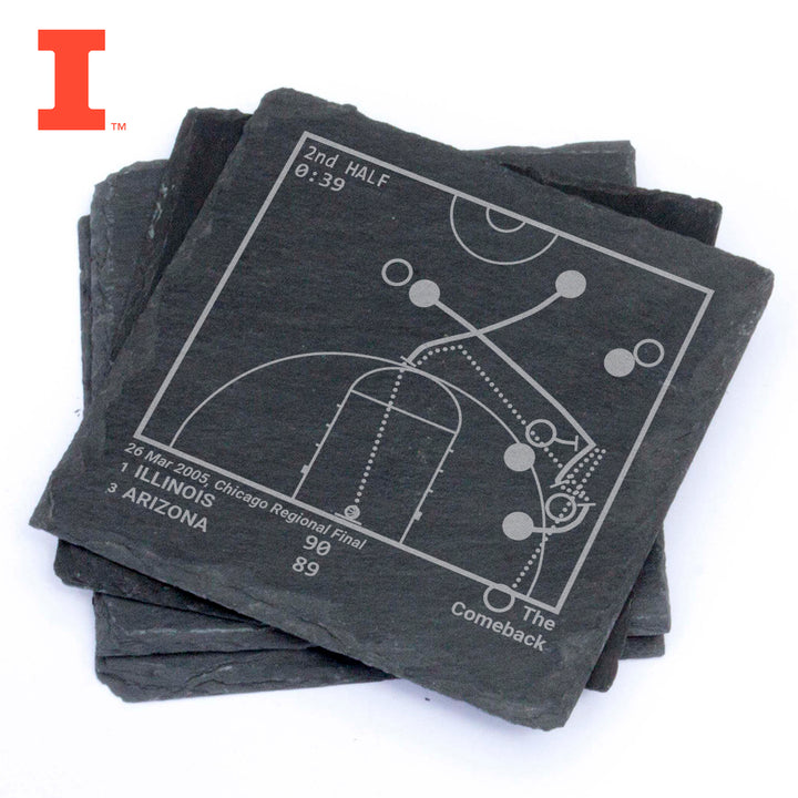 Illinois Basketball Greatest Plays: Slate Coasters (Set of 4)