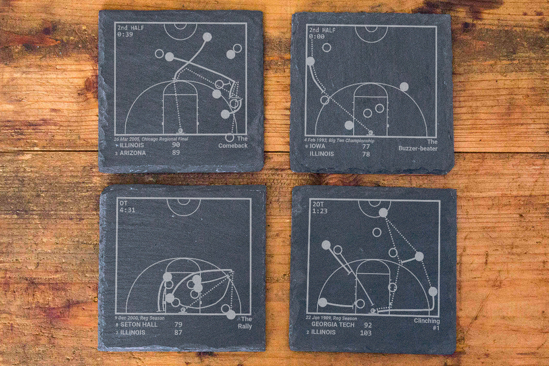 Illinois Basketball Greatest Plays: Slate Coasters (Set of 4)