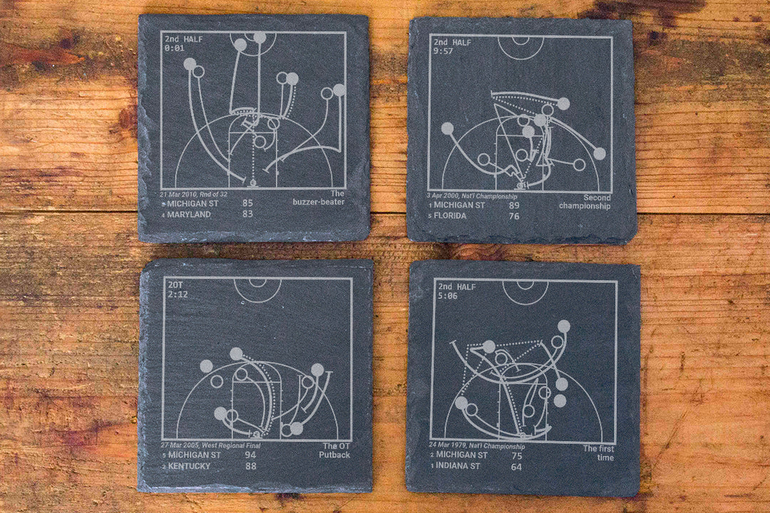 Michigan State Basketball Greatest Plays: Slate Coasters (Set of 4)