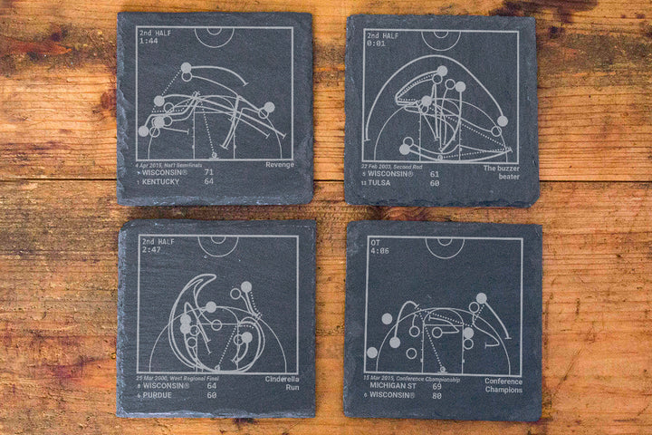 Wisconsin Basketball Greatest Plays: Slate Coasters (Set of 4)