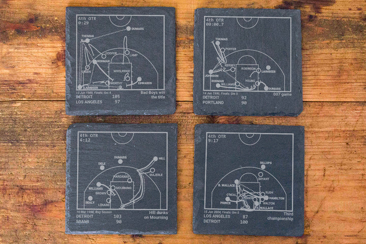 Detroit Pistons Greatest Plays: Slate Coasters (Set of 4)