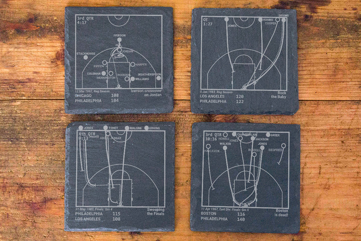 Philadelphia Sixers Greatest Plays: Slate Coasters (Set of 4)