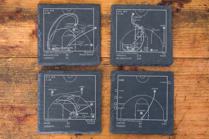 Toronto Raptors Greatest Plays: Slate Coasters (Set of 4)