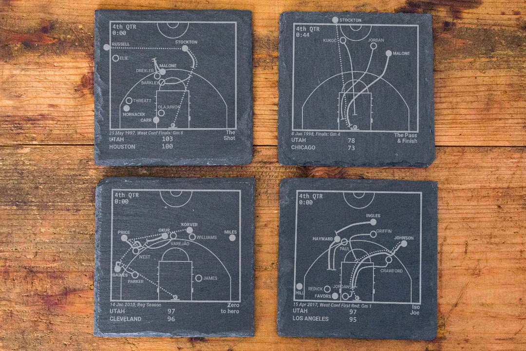 Utah Jazz Greatest Plays: Slate Coasters (Set of 4)