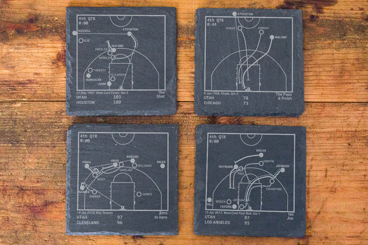 Utah Jazz Greatest Plays: Slate Coasters (Set of 4)