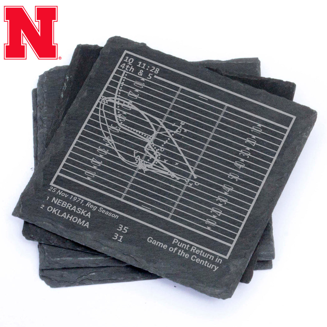 Nebraska Football Greatest Plays: Slate Coasters (Set of 4)