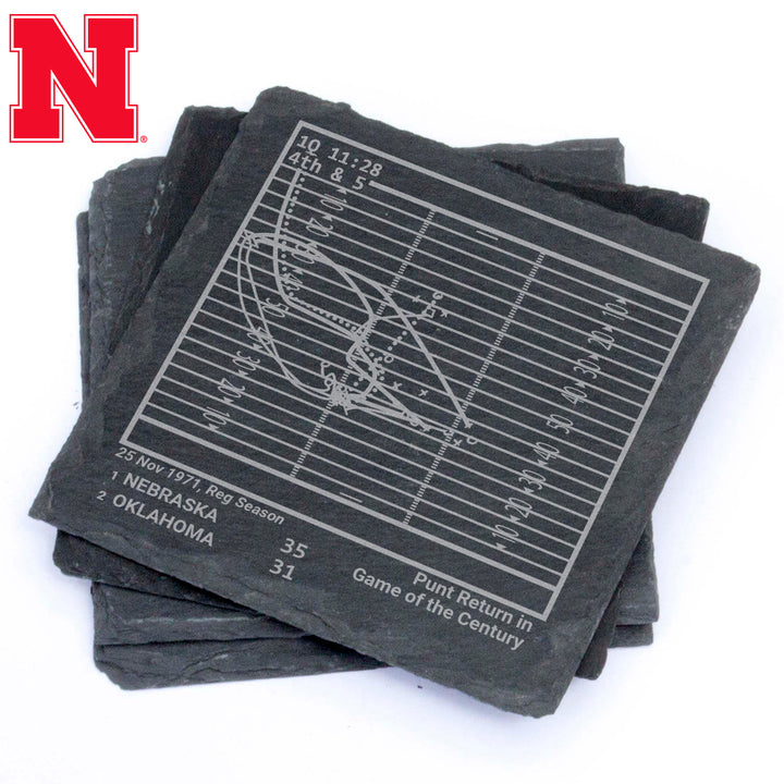 Nebraska Football Greatest Plays: Slate Coasters (Set of 4)
