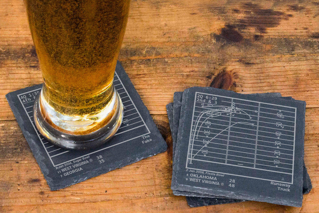 West Virginia Football Greatest Plays: Slate Coasters (Set of 4)