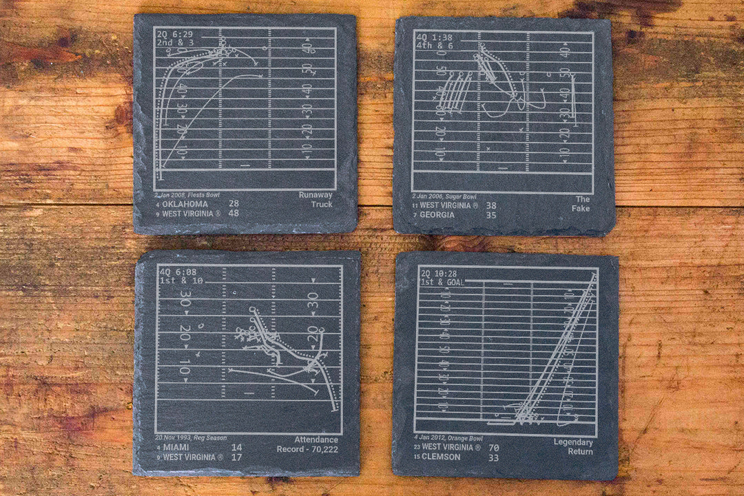 West Virginia Football Greatest Plays: Slate Coasters (Set of 4)