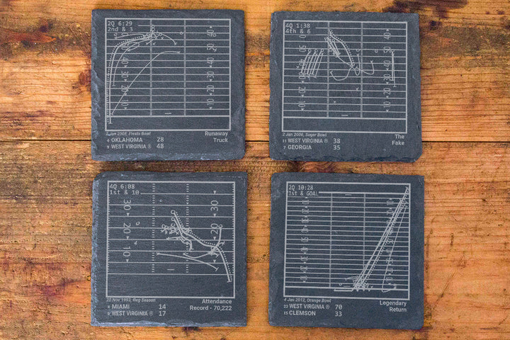 West Virginia Football Greatest Plays: Slate Coasters (Set of 4)