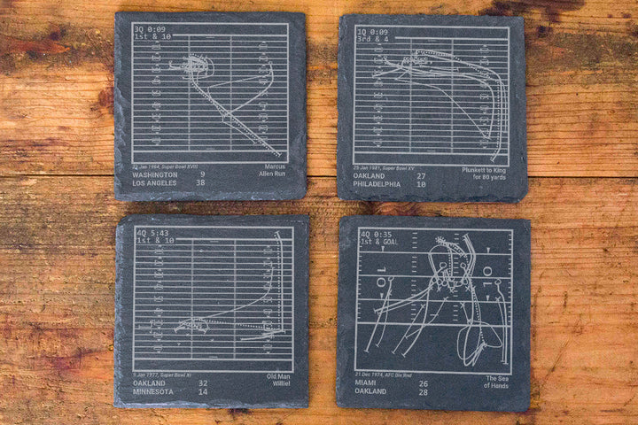 Oakland Raiders Greatest Plays: Slate Coasters (Set of 4)