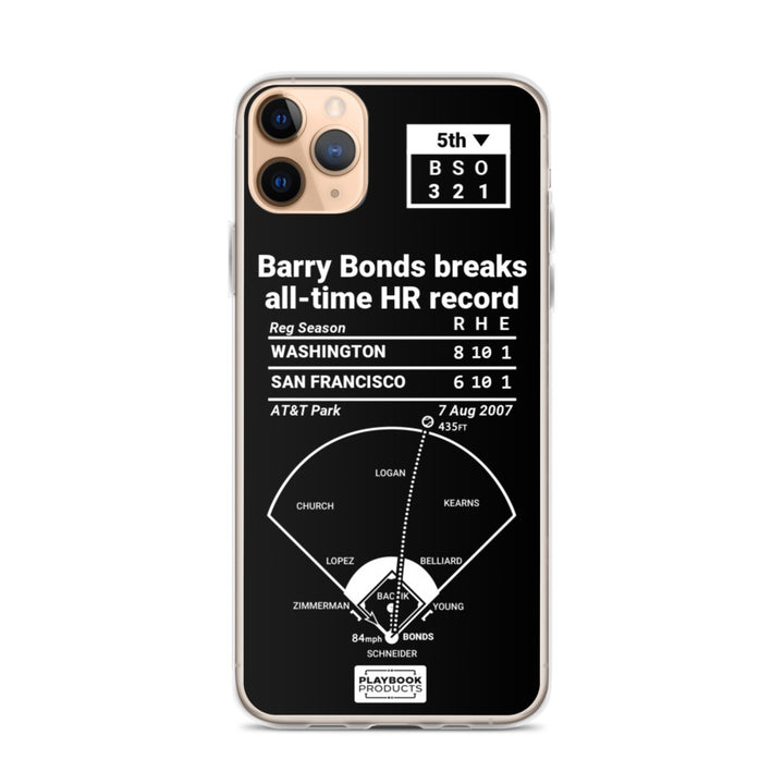 San Francisco Giants Greatest Plays iPhone Case: Barry Bonds breaks all-time HR record (2007)