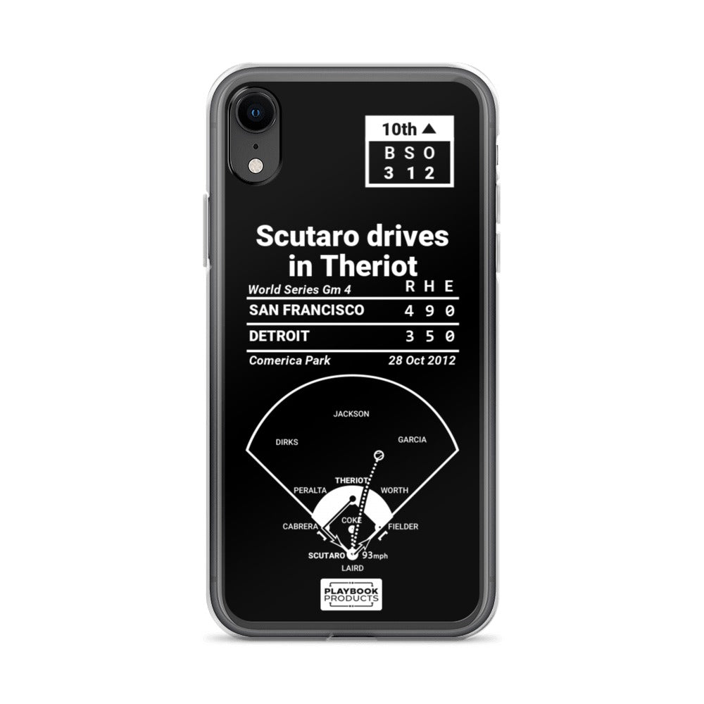 San Francisco Giants Greatest Plays iPhone Case: Scutaro drives in Theriot (2012)