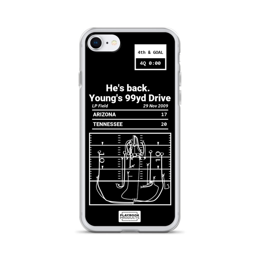 Tennessee Titans Greatest Plays iPhone Case: He's back. Young's 99yd Drive (2009)