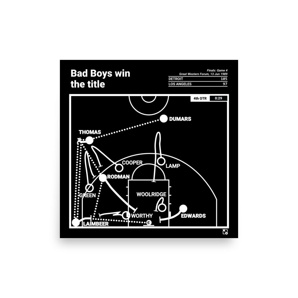 Detroit Pistons Greatest Plays Poster: Bad Boys win the title (1989)