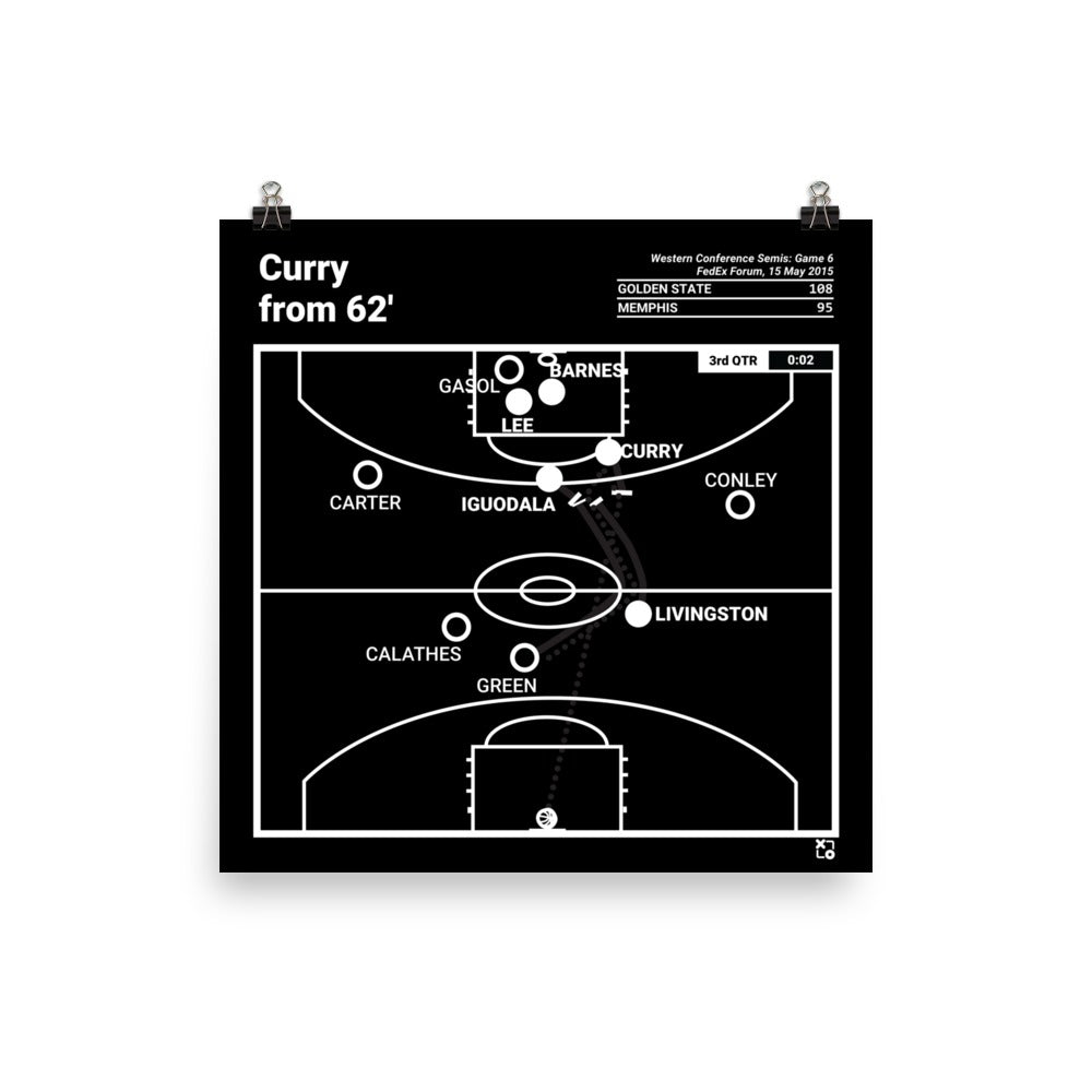 Golden State Warriors Greatest Plays Poster: Curry from 62' (2015)