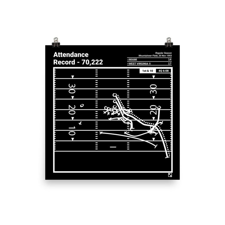 West Virginia Football Greatest Plays Poster: Attendance Record - 70,222 (1993)