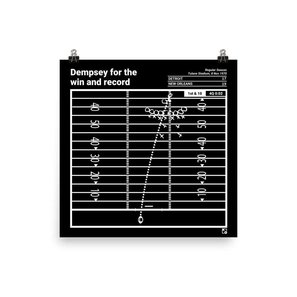 New Orleans Saints Greatest Plays Poster: Dempsey for the win and record (1970)