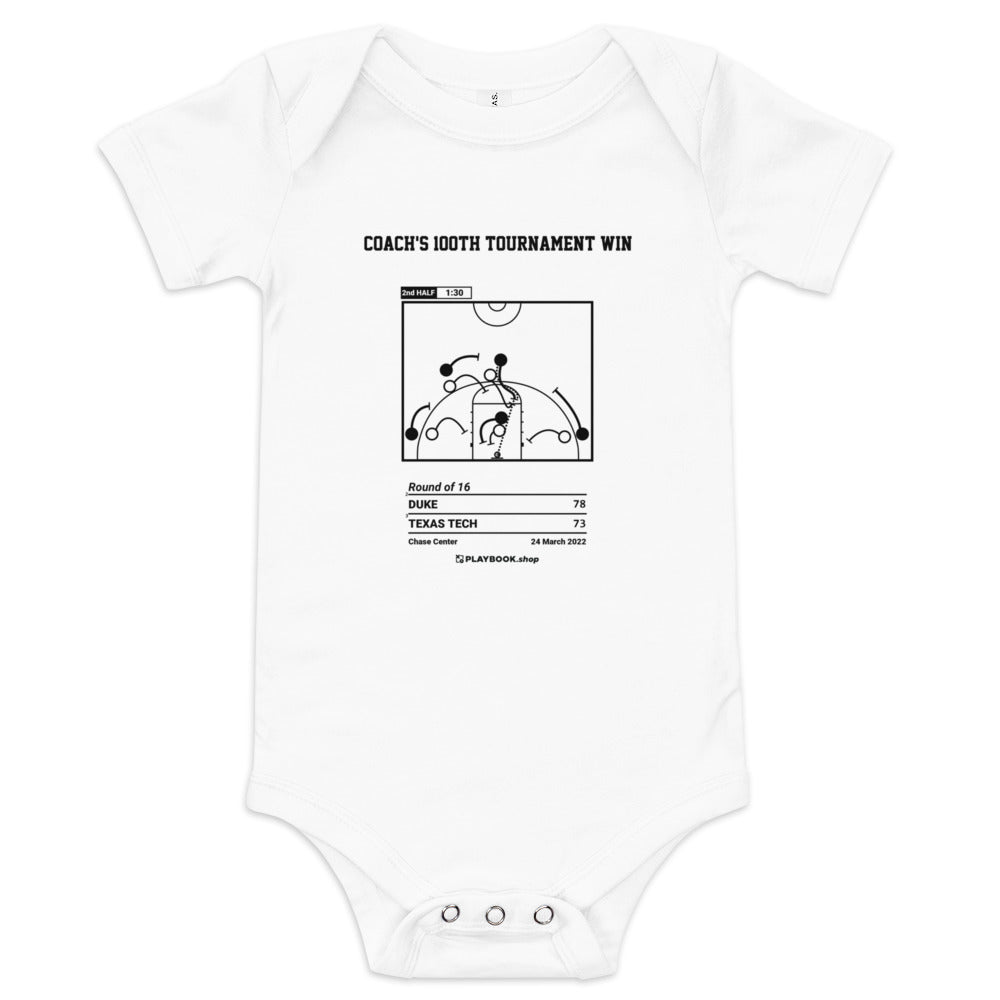 Greatest Duke Basketball Plays Baby Bodysuit: Coach's 100th tournament win (2022)