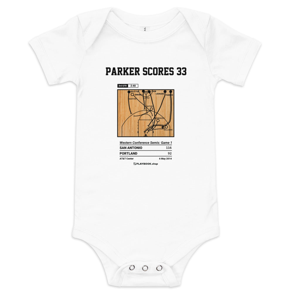 Greatest San Antonio Spurs Plays Baby Bodysuit: Parker scores 33 (2014)