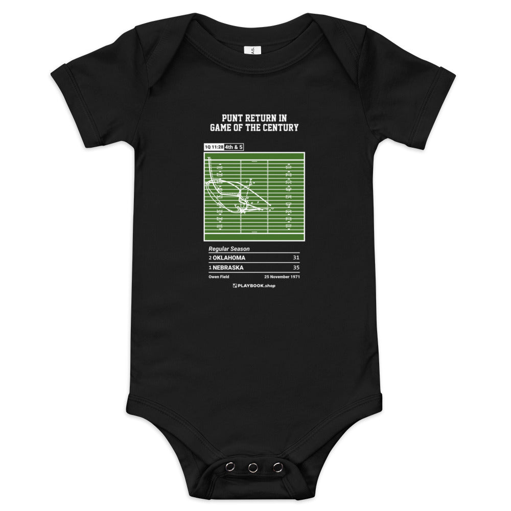 Greatest Nebraska Football Plays Baby Bodysuit: Punt Return in Game of the Century (1971)