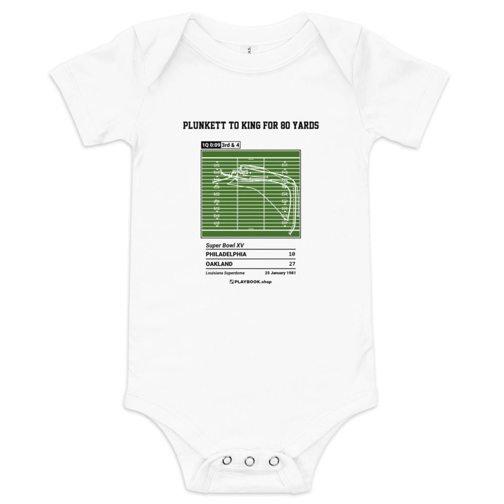 Greatest Oakland Raiders Plays Baby Bodysuit: Plunkett to King for 80 yards (1981)