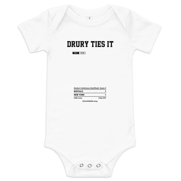 Greatest Buffalo Sabres Goals Baby Bodysuit: Drury ties it (2007)