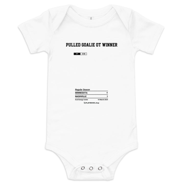Greatest Minnesota Wild Goals Baby Bodysuit: Pulled Goalie OT Winner (2024)