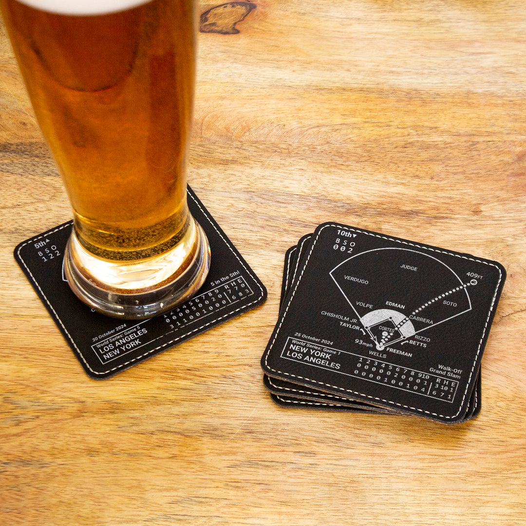 <b>Dodgers 2024 Championship Set</b> | Los Angeles Dodgers Greatest Plays: Leatherette Coasters (Set of 4)