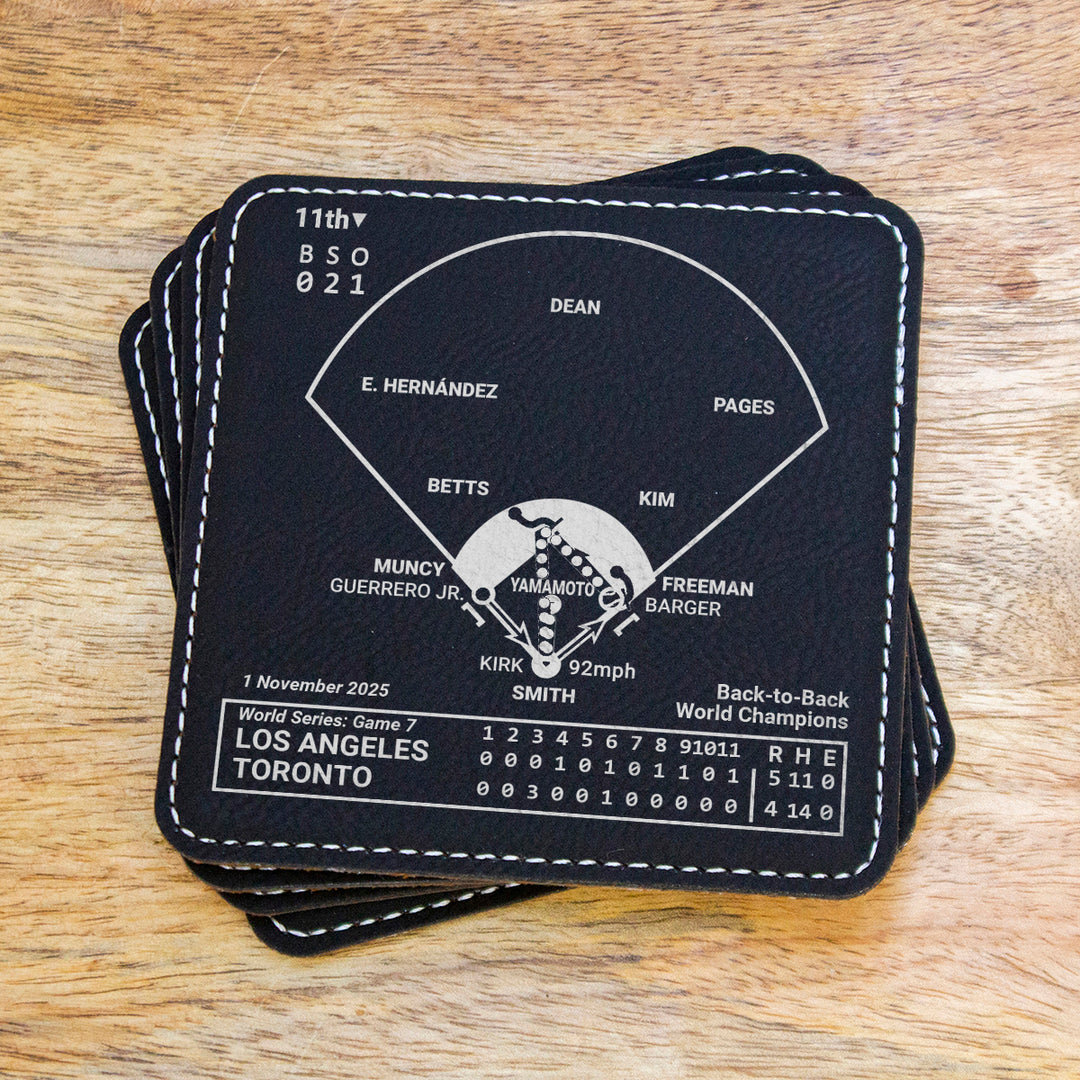 <b>2025 Dodgers World Champions</b> Greatest Plays: Leatherette Coasters (Set of 4)