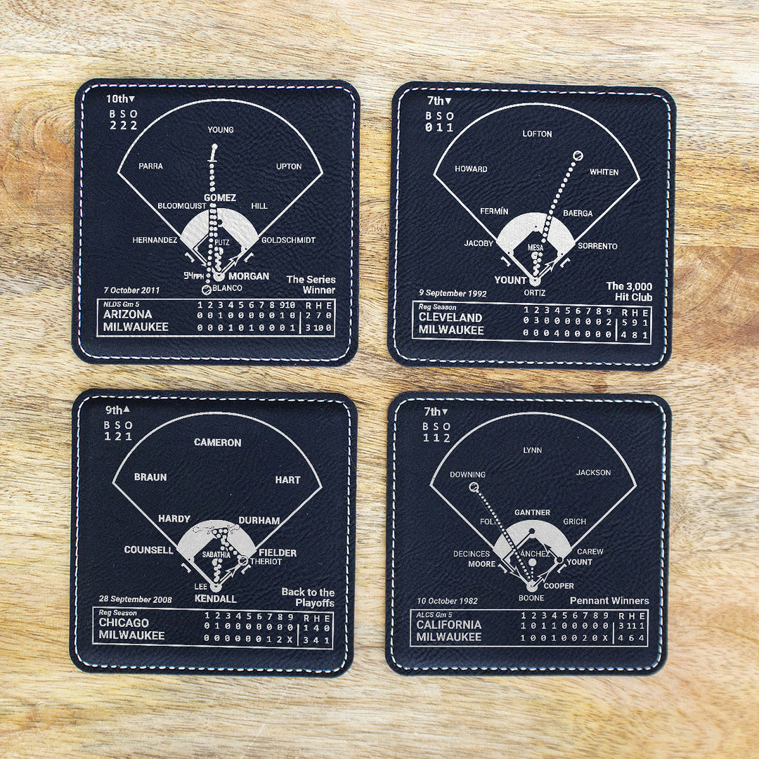 Milwaukee Brewers Greatest Plays: Leatherette Coasters (Set of 4)